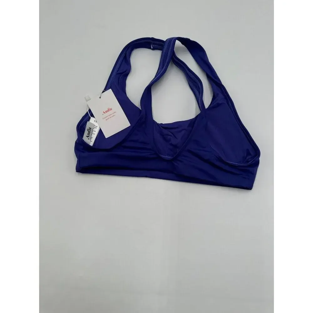 Andie Caledonia Bikini Top XS Blue Ribbed Cross Back NWT